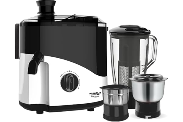 Maharaja Whiteline Odacio Pro Juicer Mixer Grinder With 3 Versatile Jars 500 Watt Food Grade Safe 2 Year Warranty Black and White