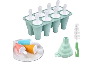 MARUKO Eisformen Eis am Stiel Silikon, Faltbare Eisformen Silikon, 8 Kavitäten Eis Am Stiel Formen, Wiederverwendbare Eisstiele für Selbstgemachtes Eiscreme - BPA Frei (Grün)