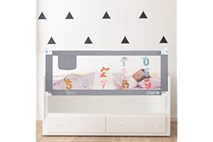 Sentasi Barrera Seguridad Cama Niños Portatil 150cm, Barandilla Cama Niños Anticaída con Elevación Vertical/Doble Cierre De Seguridad/Ajustable En Altura Barrera Cama - 1 Lado