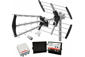 TECNOVOZ Kit Antena TV + Amplificador 30 dB 2UHF + Fuente Alimentación 2 Salidas + Conexiones