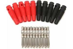 SUNDEER 10x erenLine Bananenstecker gefedert [Laborstecker, Büschelstecker]; 5X rot; 5X schwarz; schraubbar; lötfrei