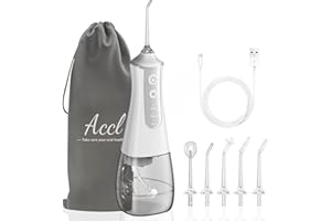 ACCL Water Flosser for Teeth Cordless Picker with 5 Tips and 3 Modes & Travel Bag, 350ML Portable Oral Irrigator Cleaner Power Cleaning Home Use, White