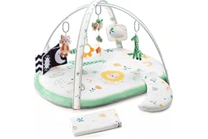 Lupantte Baby Play Mat with Replaceable Washable Mat Covers, Activity Gym Mat for Baby Tummy Time with Toys for Visual, Hearing, Touch, Cognitive Development for Newborn Baby to Toddler as Gift