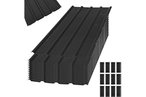 LEADGOODS Chapa trapezoidal de 12 láminas de techo de acero galvanizado, 110 cm x 45 cm, juego de placas trapezoidales de 7 m², para garaje, cobertizo, tejado, color negro con estructura (Negro)