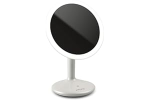HoMedics Beauty Spa, Specchio Cosmetico per Trucco Illuminato con Luci LED, Specchio con Regolatore della Luce e Ingrandimento da 5X, Ricaricabile con Cavo USB, 27.5x19x13.6 cm, Bianco