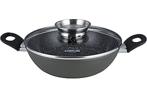 STONELINE Ceramic Poêle à Servir 24 cm Bord Haut Poêle Céramique Induction Antiadhésif avec Couvercle, Revêtement Céramique avec de Vraies Particules de Pierre, Sans PFAS, Tous Feux et Four