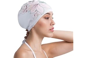 ‎COPOZZ COPOZZ Erwachsene Badekappe, Unisex Wasserdicht Schwimmkappe für Herren Damen, Lange Haare Silikon Swimming Cap Bademütze für Männer Frauen (Blumen-Kirsche)