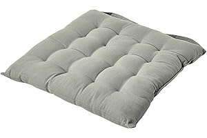 Homescapes Stuhlkissen 40 x 40 cm, grau, Sitzkissen mit Bändern und Knopfverschluss, einfarbige Auflage für Stühle mit Bezug aus 100% Baumwolle und weicher Polyester-Füllung, hellgrau