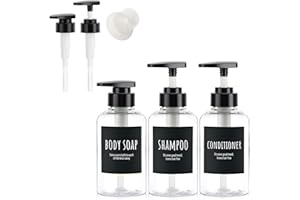 Segbeauty Dispenser Sapone Bagno, 3 Pezzi 300ml Dispenser Shampoo e Bagnoschiuma, Dispenser Sapone Bagno Plastica con 2 Pompe Extra, Dispenser Doccia Trasparente con Imbuto