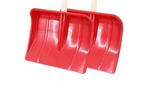 Rekord 2X Schneeschieber (Kunststoff 29x22 cm) für Kinder - mit Holz-Stiel (76 cm) - Rot, Schneeschaufel Kinderschneeschaufel Schneeschippe Spielzeug für Draußen