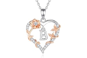 EUDORA Harmony Ball Rose Heart Initial I Necklace for Wome, Alphabet Letter Necklaces Copper Rhodium Plated A-Z Letter Pendant with Cubic Zirconia, Initials Jewelry Gifts for Women Wife, 18"