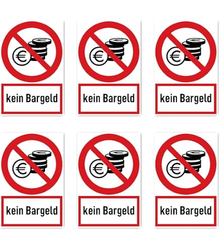 Keine Münzen/Bargeld, Verbotszeichen - in Anlehnung an DIN EN ISO 7010 / ASR A1.3 - Aufkleber: 10 cm, 4 Stück