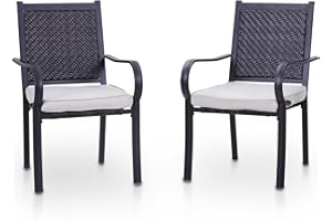 PHIVILLA Outdoor Garden Rattan Chairs Set of 2, E-Coating Metal Frame, Wicker Chairs with 7CM Removable Cushions for Patio, Deck, Yard, Porch, Weather Resistant