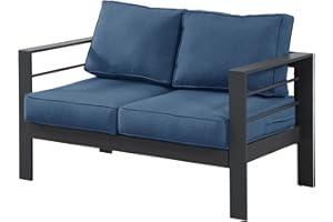 GARDEN STORE DIRECT Wisteria Lane Modern Outdoor Patio Aluminium Furniture Set,Four Colourways, with Sofa, Chairs, Loveseats and Coffee Table, Perfect for any garden (Grey/Blue, Loveseat)