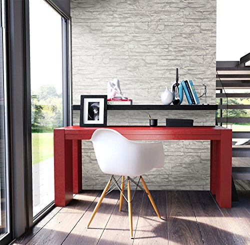 Steintapete Vliestapete Weiß , schöne edle Tapete im Steinmauer Design , moderne 3D Optik für Wohnzimmer, Schlafzimmer oder Küche inklusive der Newroom Tapezier Ratgeber mit Tipps für perfekte Wände - 7