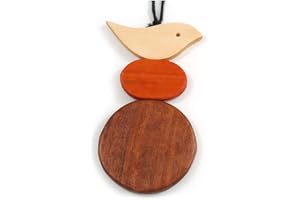 Avalaya Naturalny/brązowy/pomarańczowy drewniany ptak i koralik wisiorek z czarnym sznurkiem bawełnianym - regulowany - 80 cm długości / 11 cm wisiorek