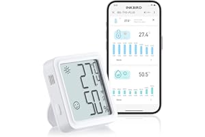 Inkbird Wlan Thermometer Hygrometer, IBS-TH3 Plus Innenraum-Temperatur-Feuchtigkeitssensor mit Wiederaufladbarem Akku, LCD-Display, App-Benachrichtigung, Datenspeicher-Export, für Gewächshaus, Zuhause