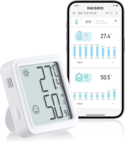 Slimme digitale thermometer-hygrometer, WiFi binnentemperatuurvochtigheidssensor met app-waarschuwingen, mini- kamertemperatuurmeter met gegevensopslag en -export, compatibel met Alexa. 2 stuks