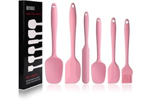BINHAI Set spatole in silicone - Spatola in gomma rosa antiaderente 6 pezzi con anima in acciaio inossidabile - Set di utensili da cucina per spatole resistenti al calore per cottura