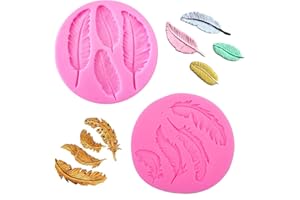Bymivofun 2 Pcs Moules à Fondant en Plumes, Moules à Gâteaux en Silicone en Forme de Plumes, pour Savon, Décoration de Gâteaux, Biscuits, Chocolat, Bonbons, Fudge, Décoration de Desserts
