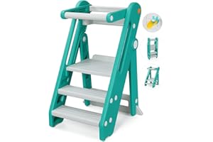 Onasti Tour d Observation Enfant, Tour d'observation Montessori, Marchepied pour Enfants réglable en Hauteur de 2 à 3 marches, Tour d'apprentissage Montessori, Pliable, Sécurité (Vert)