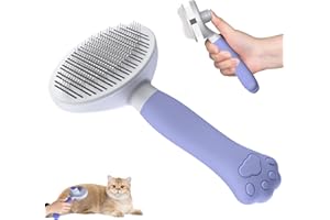 Zivacate Brosse pour Chats et Chiens [Poignée Ergonomique & Nettoyage en un Clic & Design Breveté] Brosse Auto-nettoyante pour Chiens/Chats/Lapins à Poils Courts et Longs (Violet)