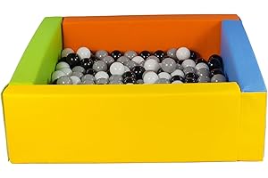 Velinda Square Ball Pool with 200 Balls, Eco Leather, 5 Items (Pool/Balls Color: Yellow, Green, Blue, Orange/Black,White,Grey)