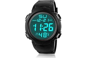 LOCKGO Mens Women Digital Sport Watch, Waterproof LED Backlight Luminous Wrist Watches with Alarm, Countdown Referee Stopwatches for Adult Children Sports Outdoors Swimming Running Climbing Camping, Black