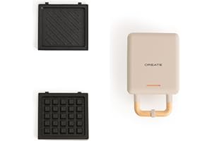 CREATE/STONE STUDIO/Tostiera individuale per sandwich e waffle Sabbia / 2 piastre intercambiabili: sandwich-grill, waffle, taiyaki, pancake e ciambelle, antiaderente, apertura 100º, 600W