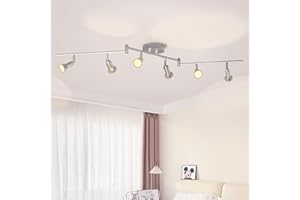LVWIT Lámpara de techo LED giratoria, 6 vías, modernas lámparas de techo de cocina, accesorios de luz, luz de techo GU10, lámpara de techo para salón, dormitorio, comedor (cromo blanco, sin bombillas)