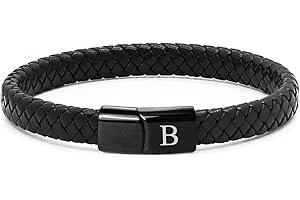 TOLOWOBK Lederarmband Herren Armband mit Buchstaben Gravur A-Z Buchstabe Armband Männer Schwarz Geflochten Leder Armbänder mit Magnetverschluss Weihnachtsgeschenke Geburtstag Geschenke für Männer