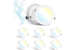 Grebeam Lot de 6 Spot LED Encastrable 12W, Blanc Chaud 3000K/Blanc Neutre 4000K/Blanc Froid 6000K Réglable, Spots Salle de Bain IP44, Trou Ø120-130mm, Spot LED Extérieur pour Cuisine, Salon