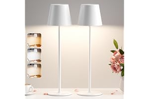 PreeOtti 2 Pezzi Lampada da Tavolo Senza Fili, Touch Dimmerabile, 3 Modalità di Colore, Lampada da Comodino LED Ricaricabile per Camera da Letto, Soggiorno, Campeggio all'aperto Esterno(Bianco)