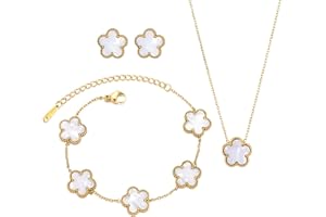 GENERIC Lucky Clover Necklace Set for Women Girls, 3Pcs Earrings Bracelets Necklace,18K Gold-Plated Women's Simple Versatile Jewelry Set
