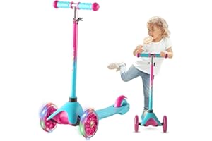 FAYDUDU 3 Wheel Scooter Kids Scooter Age 2-5 Kick Scooter for Toddlers Girls Boys, Light up Wheels, Adjustable Height, Lean to Steer, Non-Slip Deck, Lightweight Push Scooter for Children