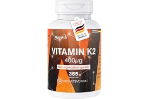 NutriFair, vitamin K2 400μg, 365 tabletter, 400μg per tablett, högdoserat, lätt att svälja, 100% veganskt, tillverkat i Tyskland och laboratorietestat