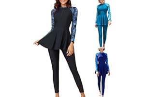 Modaworld Muslimische Burkini Bademode für Frauen Zweiteilige Bescheidener Badeanzug Islamischer Arabischer Schwimmanzug Langarm Badeoberteil Kleid mit Hose Tankini Set Badebekleidung