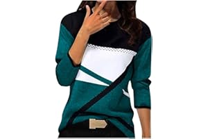 Komiseup Pullover Damen Sport Langarm Sweatshirt Basic Rundhals Langarmshirt ohne Kapuze geometrischem Druck Longshirt Lose Casual Oberteil Herbst Winter Baumwolle Pulli Teenager Mädchen Sportshirt