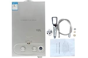 Cozyel Tragbarer Gas Durchlauferhitzer 12L 24KW Propangas Campingdusche für Dusche im Außenbereich Dusche Bad Warmwasser Camping Dusche LPG Warmwasserbereiter Warmwasser Tankless Instant,Silber