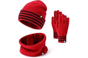 Baynetin Cappello Sciarpa Guanti Touch Screen 3 in 1 Set, Unisex Berretto in Maglia a Fodera Spazzolata Cappelli Morbido Scaldacollo Guanti Touch Screen per Sport All'aria aperta
