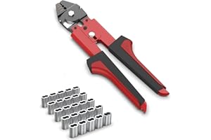 IDEAL SWAN Wire Rope Crimping Tools,0.1-2.2mm Ferrule Crimping Tool Swager Wire Crimper Cutters with 100PCS Aluminum Double Barrel Ferrule Crimping Loop Sleeve Kit Hand Crimper for Fishing Hanging Wire Fencing