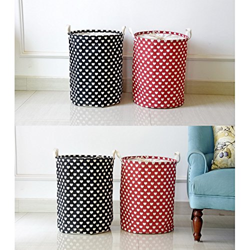 gossipboy Love Muster Rund Groß Leinen & Baumwolle Stoff Wäschekorb, zusammenklappbar Korb Kleidung Organizer Storage Müllbeutel-43,2 x 33 cm schwarz - 4