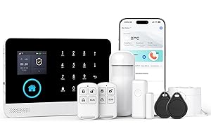LWOHSI Sistema de Alarma de Seguridad para el hogar PG103, Sistema de Alarma gsm de 8 Piezas con Alerta de aplicación de teléfono, Sirena, Compatible con Alexa, sin Cargos mensuales