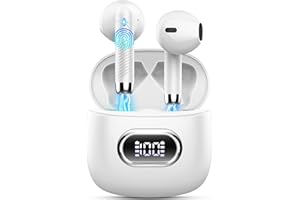 DRSAEC Cuffie Bluetooth, Auricolari Bluetooth 5.4 con 4 Mic, Cuffie Wireless In-ear Bassi Potenti, Cuffie Senza Fili Cancellazione Rumore, 42H LED Display USB-C Cuffiette Bluetooth IP7 Impermeabili Bianco