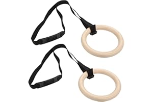 POENVFPO Gymnastics Rings, 1 Pair Wooden Pull Up Training Rings with Adjustable Buckle Straps for Home Gym Workout, 330lbs Capacity