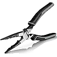 RECTITUDE 6-in-1 Needle Nose Pliers, 8.5" Multipurpose Long Nose Pliers with Wire Stripper/Crimper/Cutter Function, Heavy Duty Multifunctional Electrician Pliers for Crimping, Stripping, Shearing