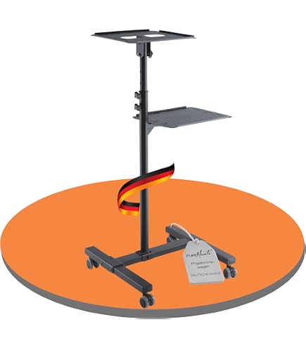 Supporto Proiettore Da Terra A Treppiede Con Ruote 360° – Altezza Regolabile 65-130 Cm, Vassoio Inclinabile 180°, Carico 10 Kg – Ideale Per Proiettori, Laptop, DJ E Home Theater