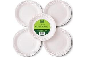 XIMOGO 7inch-Pack of 100-Paper Plates-Disposable Plates-Heavy Duty White Plates - Biodegradeable Tableware-Premium Quality Plates for Hot and Cold Food Ideal for Birthdays,Weddings&Outdoor Parties