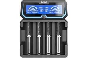 XTAR X4 Chargeur de Batterie 2 A Rapide AC 2 A ,2 Ports avec écran LCD avec Fonction Power Bank pour 3,6 V/3,7 V 14500 16340 18650 20700 21700 26650 1.2V AAAA A SC C