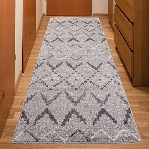 Runner Soft Beautiful Modern Carpet With Triangle Pattern Grey 100 x 200 cm (3ft3" x 6ft7")